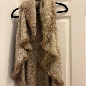 Love Token Beige Sweater Vest with Faux Fur Trim